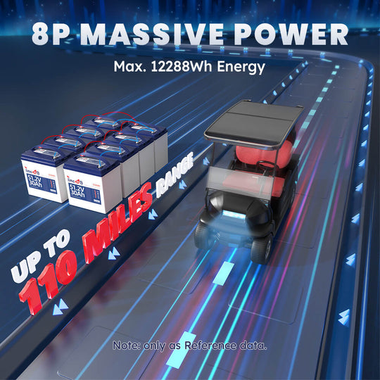 8 batteries in parallel with massive 12.29kWh energy of Timeusb 51.2V 30Ah golf cart battery
