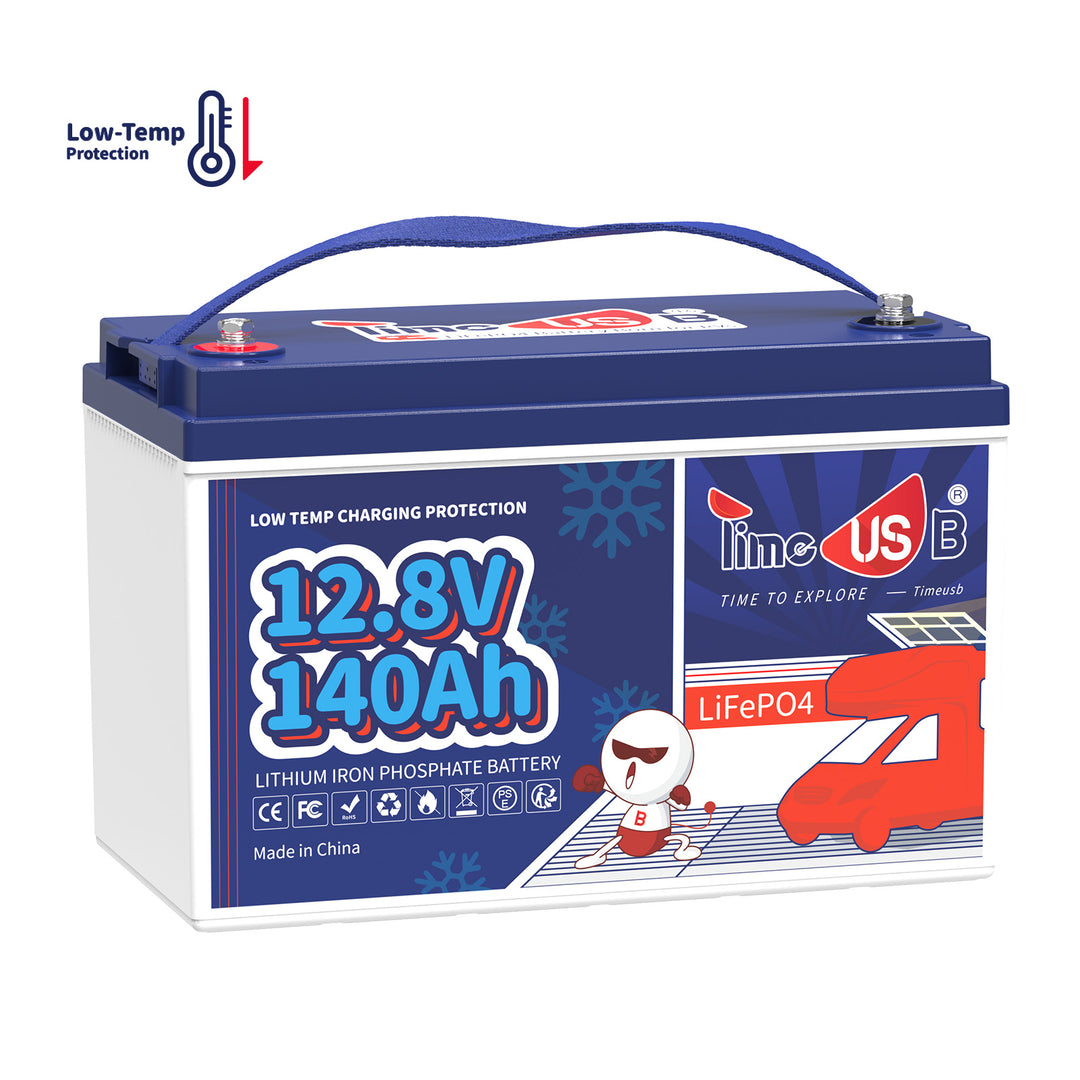 Timeusb 12V 140Ah lithium battery with low-temp cut-off protection