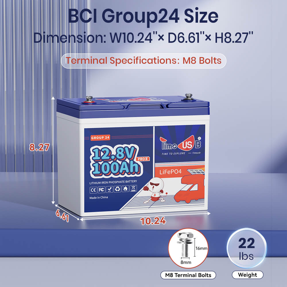 dimension, size, weight of Timeusb 12V 100Ah Group24 LiFePO4 battery