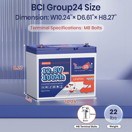 dimension, size, weight of Timeusb 12V 100Ah Group24 LiFePO4 battery