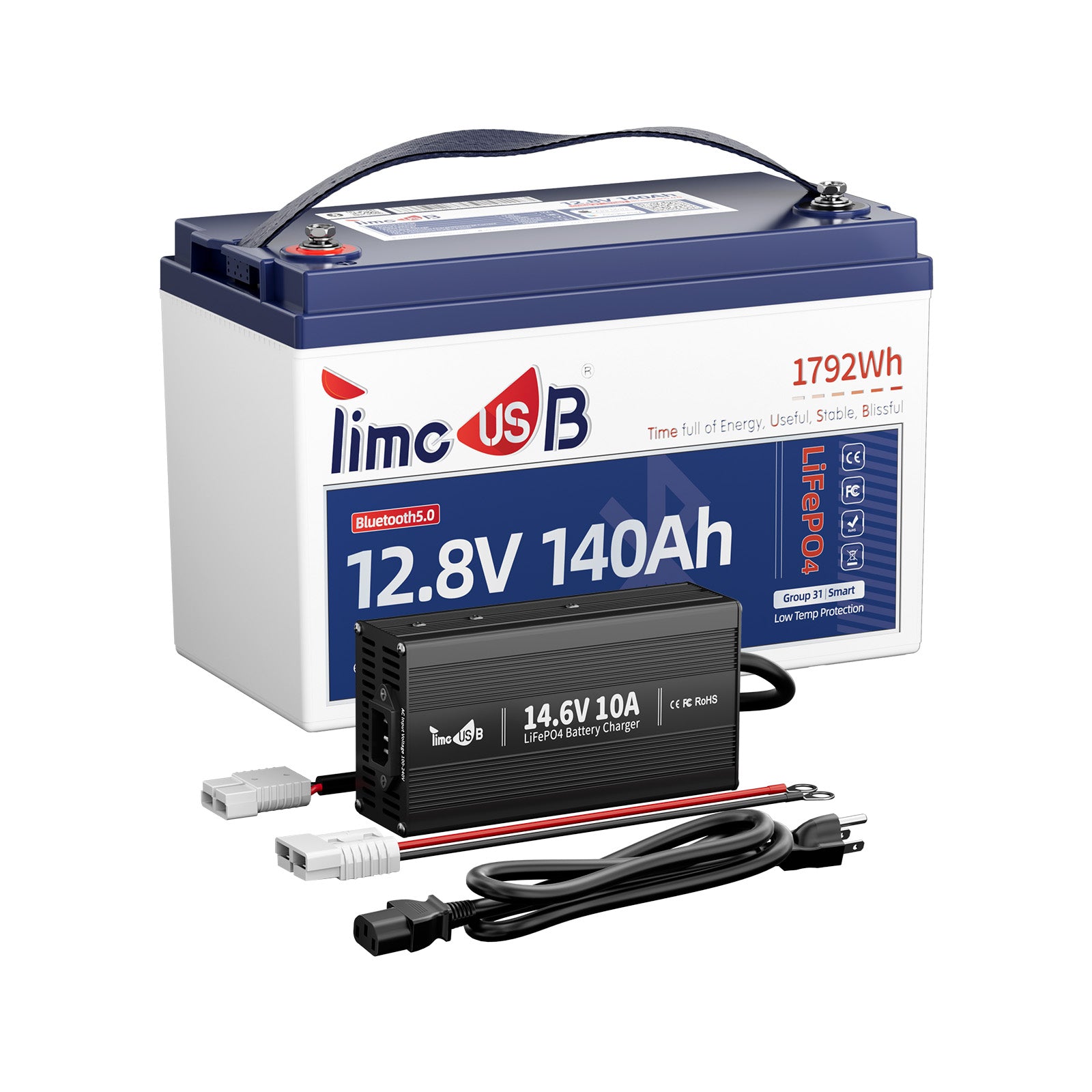 Timeusb 12V 140Ah Smart LiFePO4 RV Battery with Bluetooth and Low-Temp Protection
