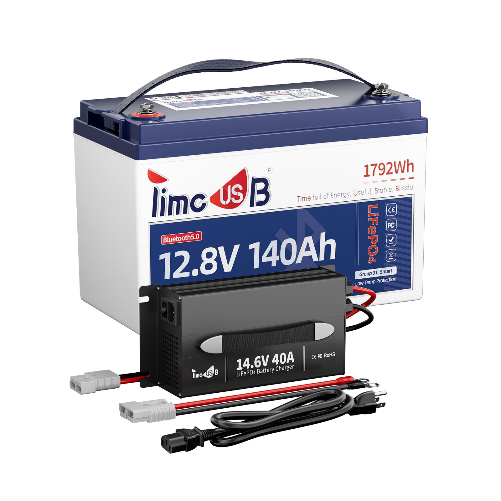 Timeusb 12V 140Ah Smart LiFePO4 RV Battery with Bluetooth and Low-Temp Protection