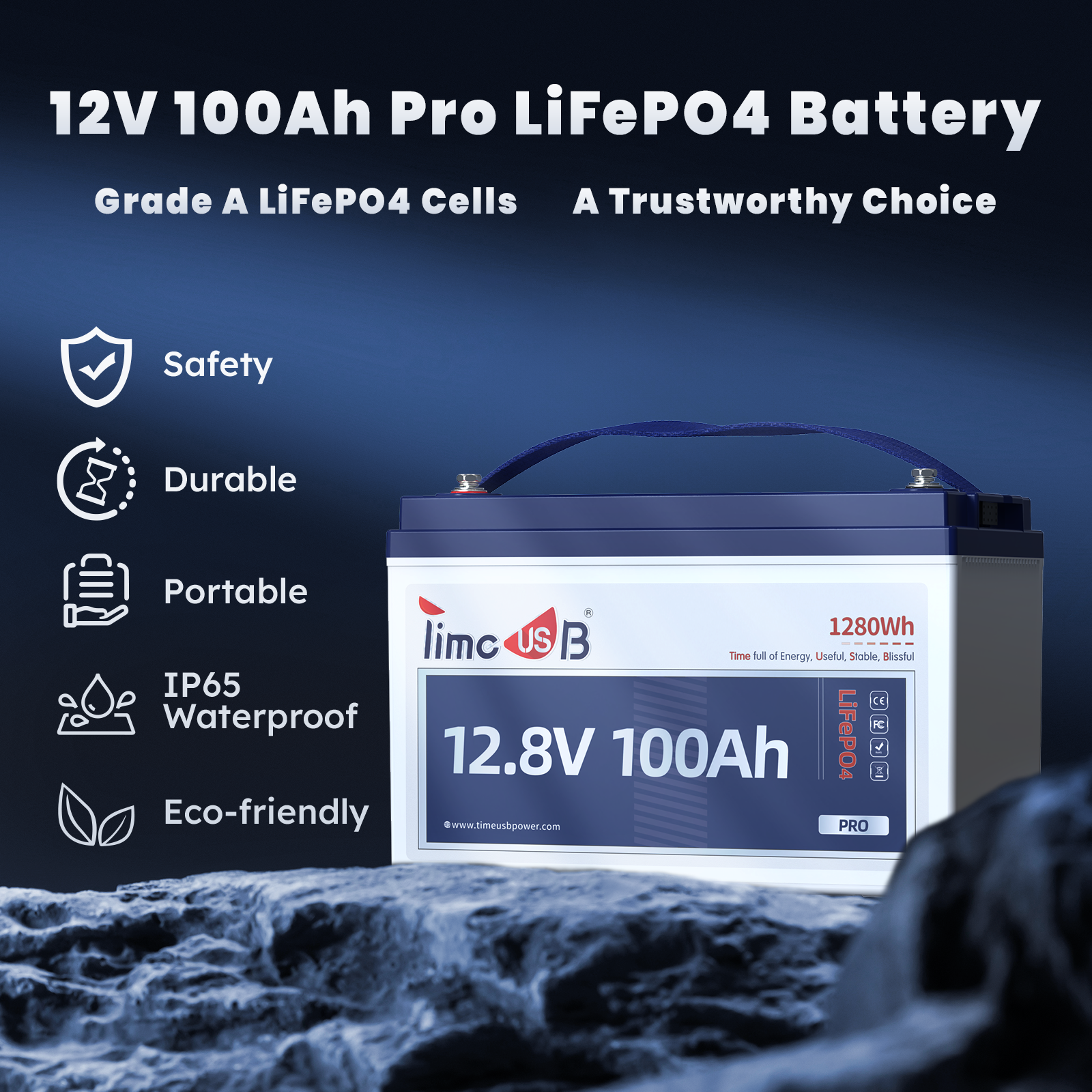 Second-Hand-Timeusb 12V 100Ah LiFePO4 RV Battery Pro