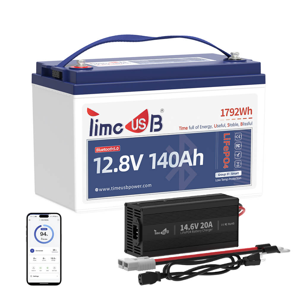 Smart Rv Battery Timeusb 12V 140Ah Smart LiFePO4 RV Battery with Bluetooth and Low-Temp