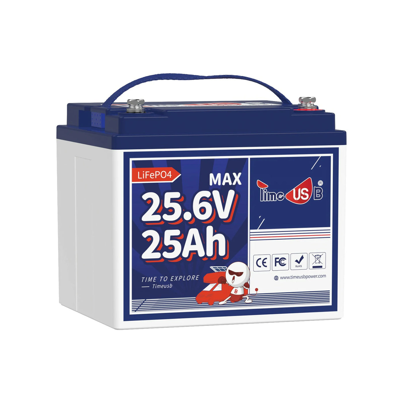 Timeusb 24V 25Ah LiFePO4 Battery, 640Wh & 50A BMS