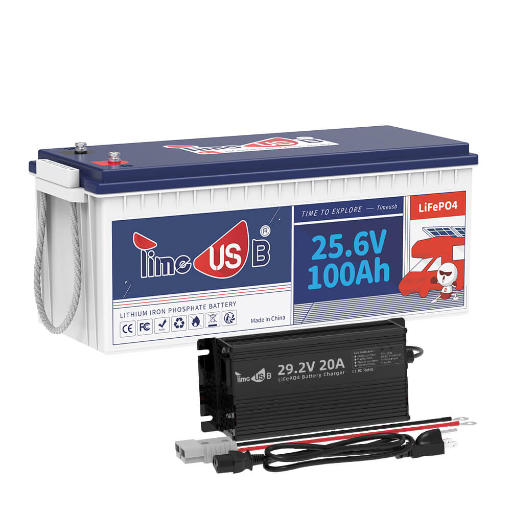 Timeusb 24V 100Ah Lithium battery with 29.2V 20A battery charger