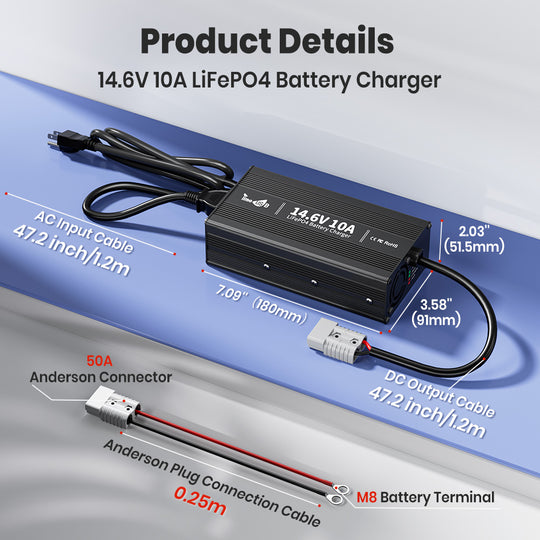 Timeusb 14.6V 10A Fast Charging LiFePO4 Battery Charger