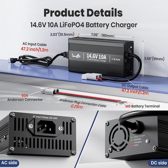 Timeusb 14.6V 10A Fast Charging LiFePO4 Battery Charger