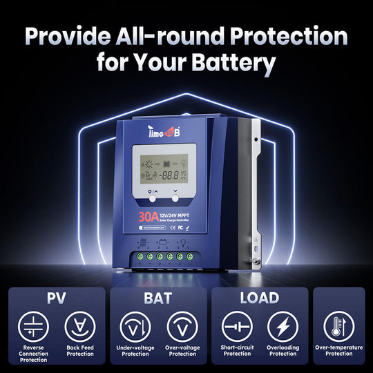 7 protections of Timeusb 12V24V 30A MPPT solar charge controller