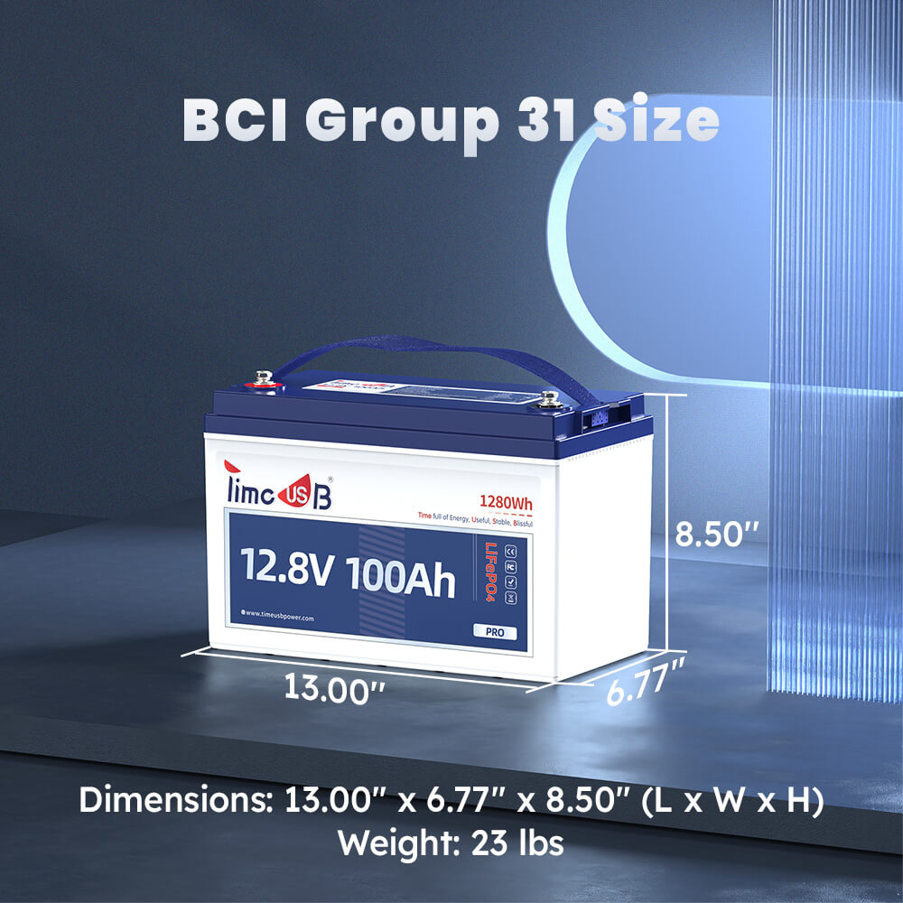Standard Dimensions of group 31 of Timeusb 12V 100Ah LiFePO4 Lithium Battery Pro