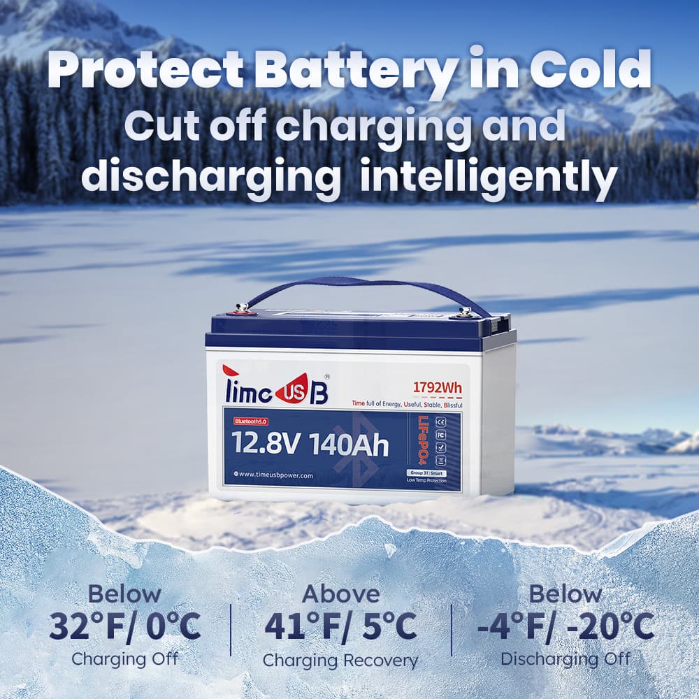 Timeusb 12V 140Ah Smart LiFePO4 RV Battery with Bluetooth and Low-Temp