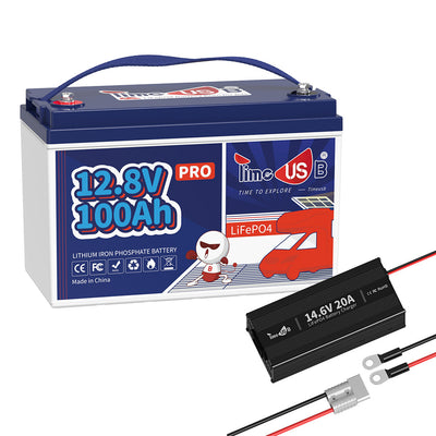 Timeusb 12.8V 100Ah Pro 1280Wh LiFePO4 Battery Built-in 100A BMS