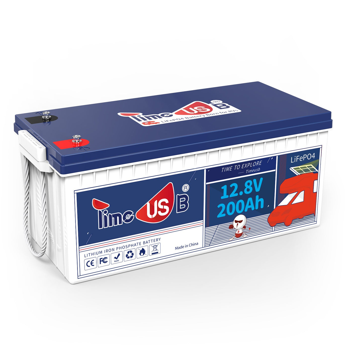 Timeusb 12V 200Ah LiFePO4 Battery, 2560Wh & 100A BMS