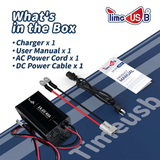 What's in the Timeusb 14.6V 40A Fast Charging LiFePO4 Battery Charger