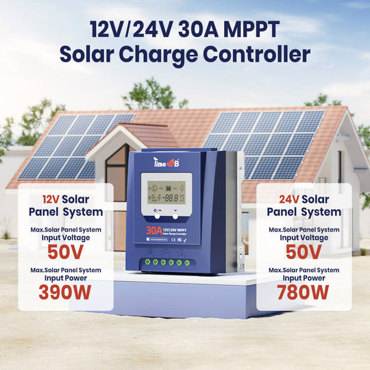 Timeusb 12V24V 30A MPPT solar charge controller used in 12V solar panel system and 24V solar panel system