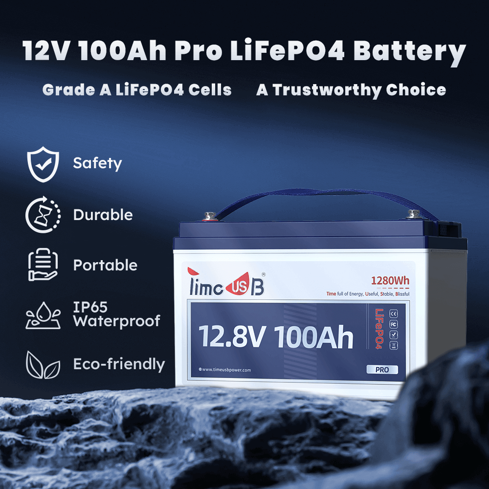 Timeusb 12V 100Ah lithium-ion battery has more benefits, such as IP65 waterproof, eco-friendly, and safety.