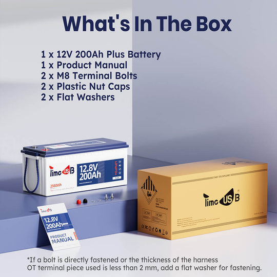 Timeusb 12V 200Ah Plus lithium battery package content