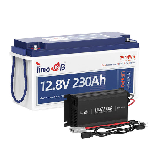 Timeusb 12V 230Ah LiFePO4 battery with 14.6V 40A battery charger