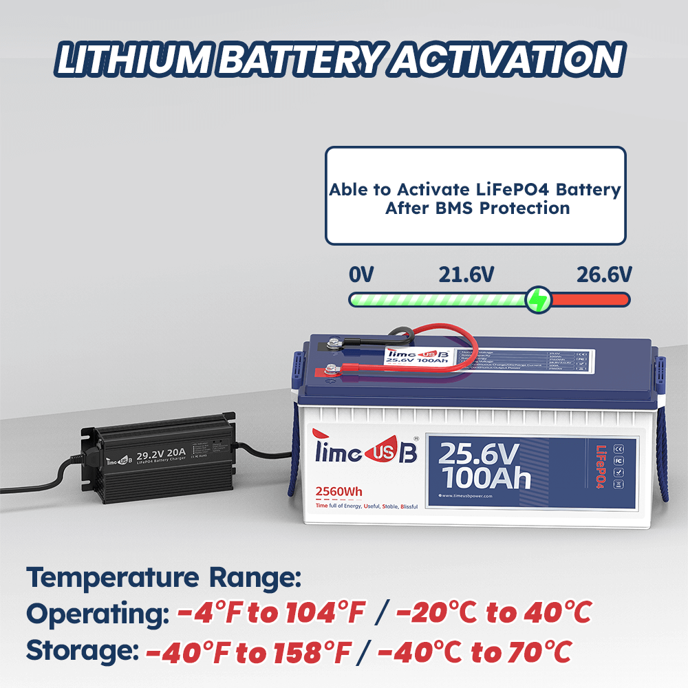 Timeusb 29.2V 20A battery charger can activate lithium battery after BMS protection