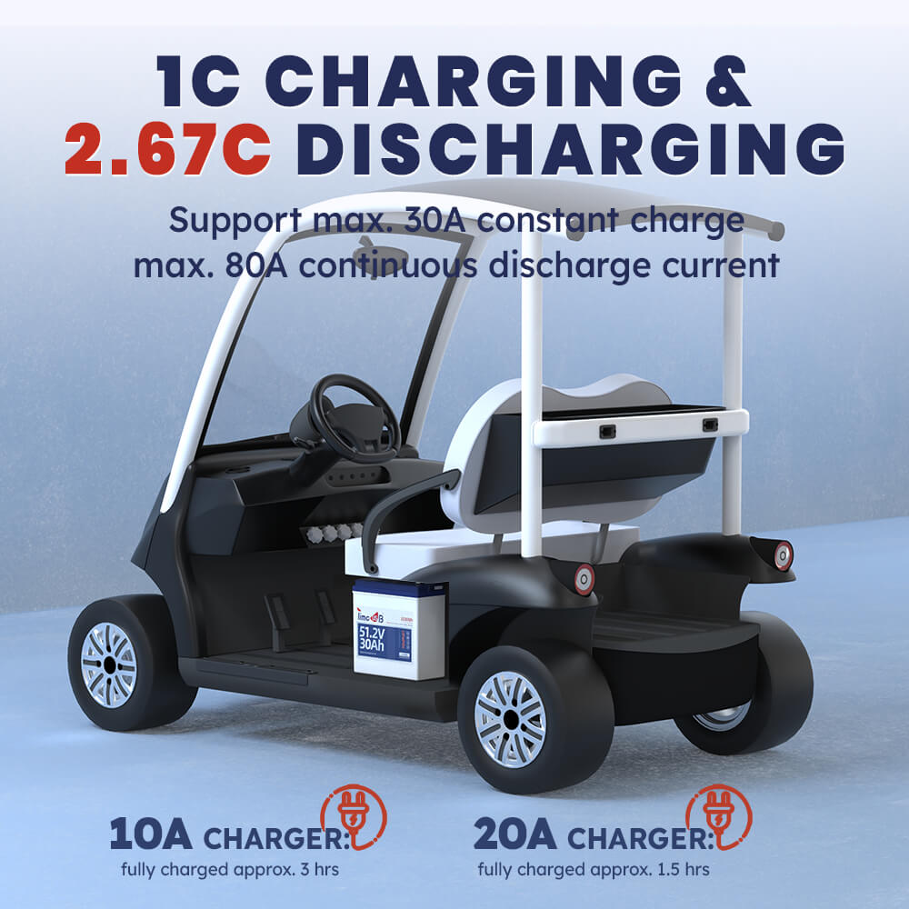 Timeusb 51.2V 30Ah LiFePO4 Battery, 30A charging current and 80A discharging current