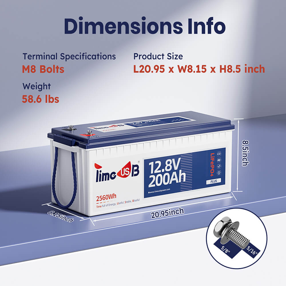 dimensions, size, weight of Timeusb 12V 200Ah Plus lithium battery