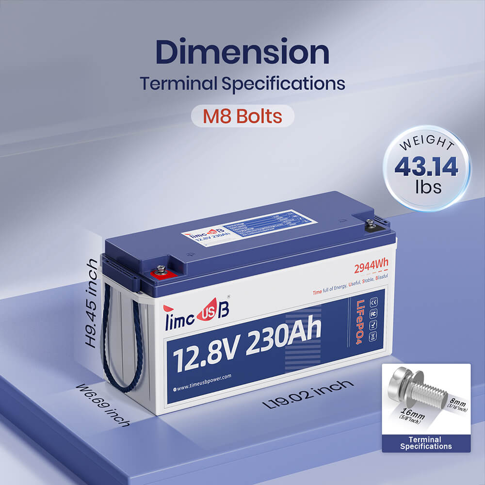 dimensions, size, weight of Timeusb 12V 230Ah LiFePO4 battery