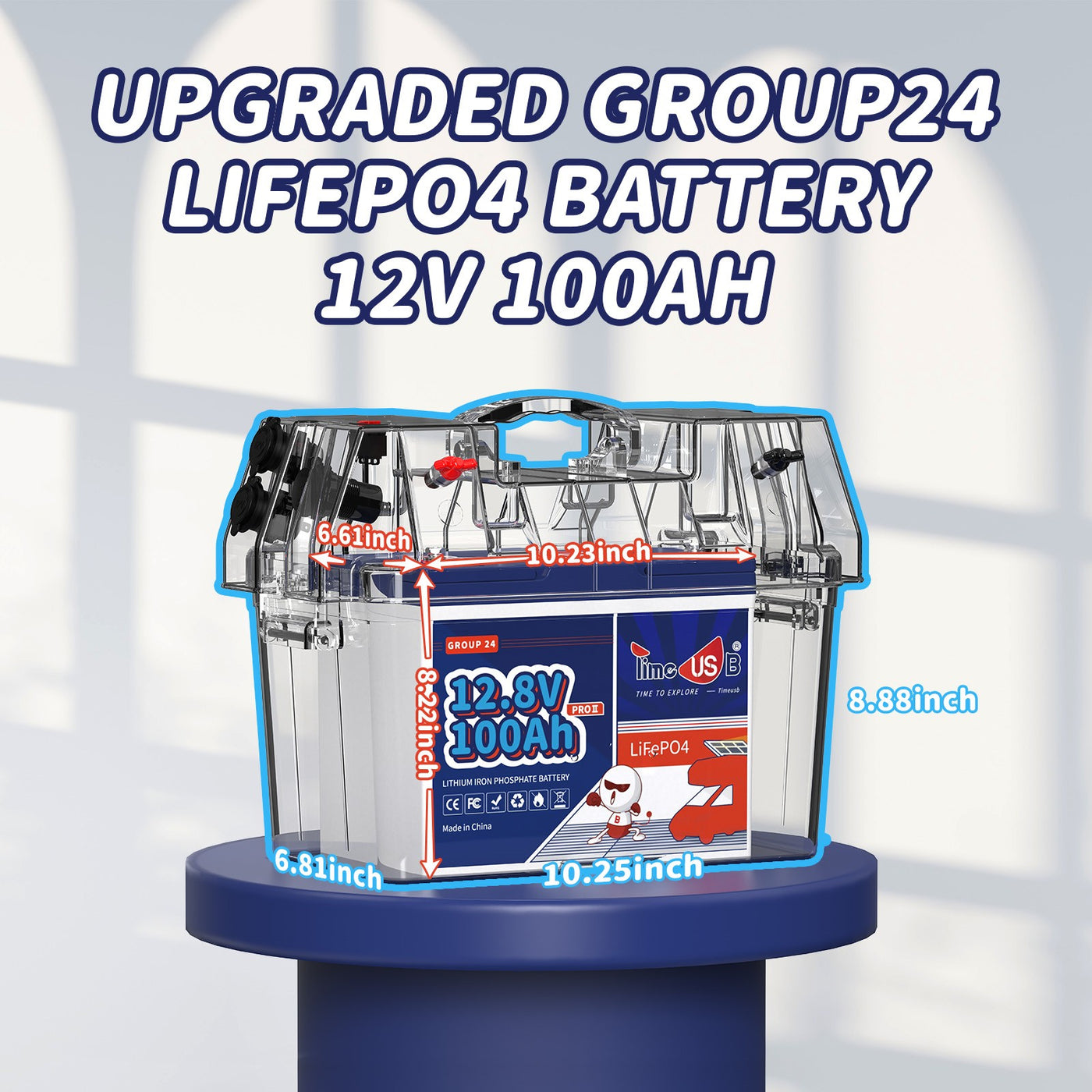 Timeusb 12V 100Ah Group24 LiFePO4 Battery, 1280Wh & 100A BMS