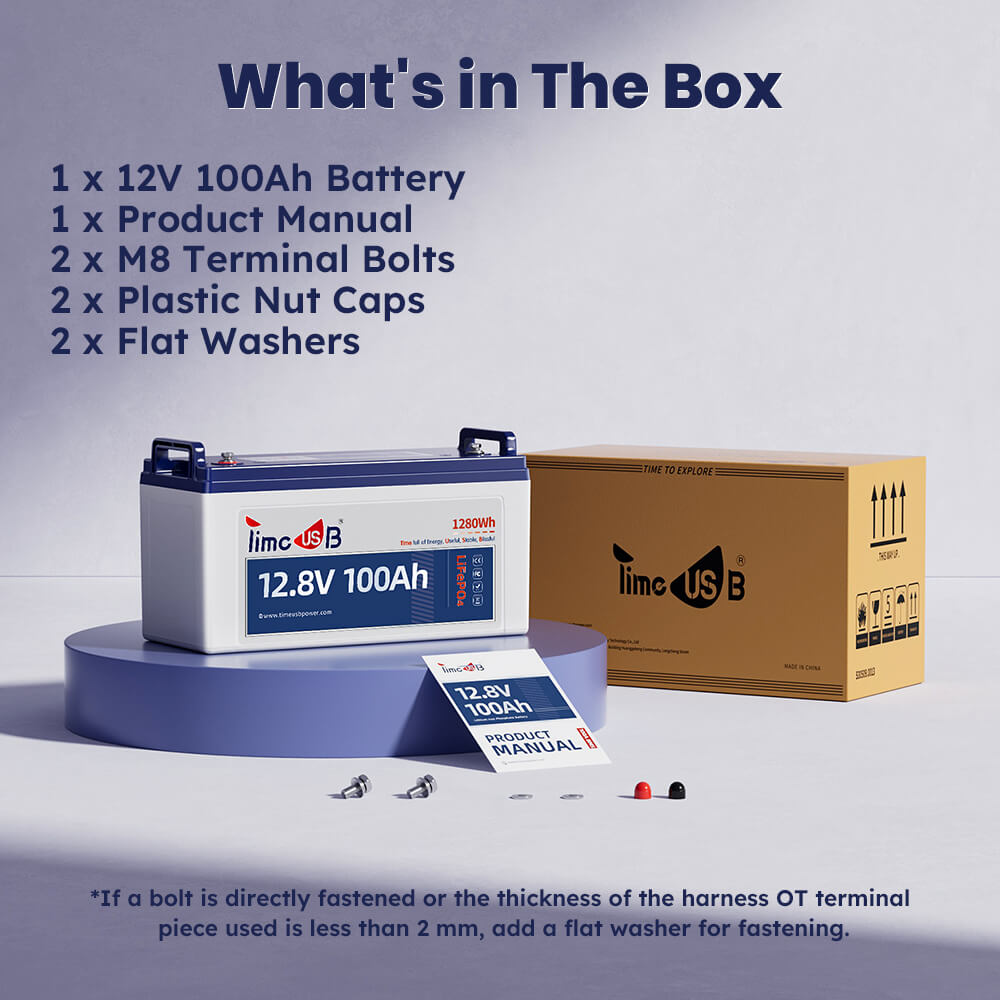 package content of Timeusb 12V 100Ah lithium battery basic