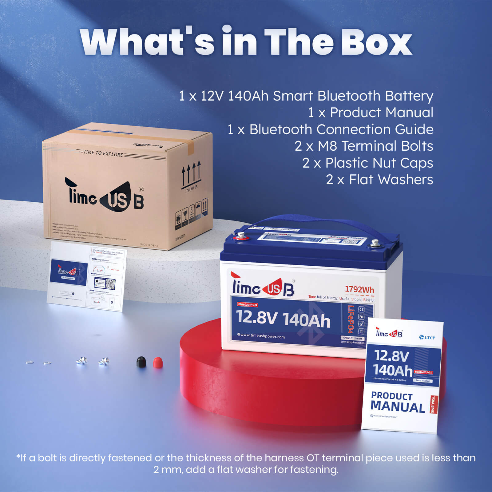 package content of Timeusb 12V 140Ah Smart Bluetooth lithium battery