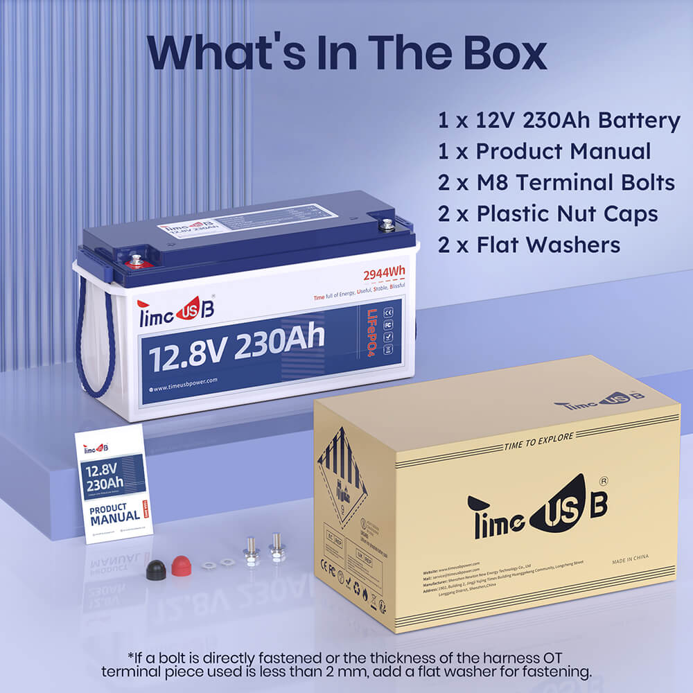 package content of Timeusb 12V 230Ah LiFePO4 battery