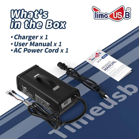 package content of Timeusb 14.6V 40A LiFePO4 battery charger