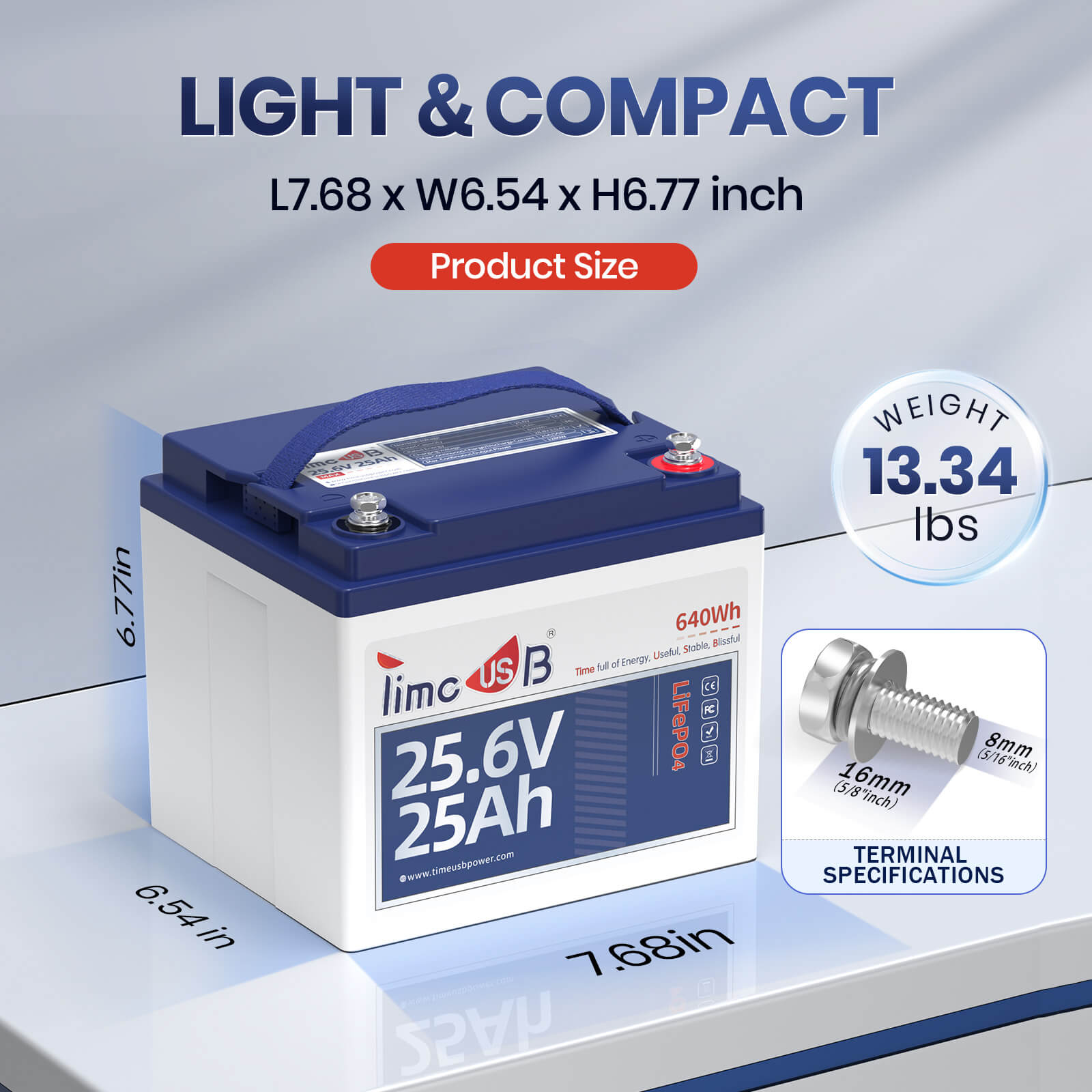 size, dimension, weight of 24V 25Ah lithium battery