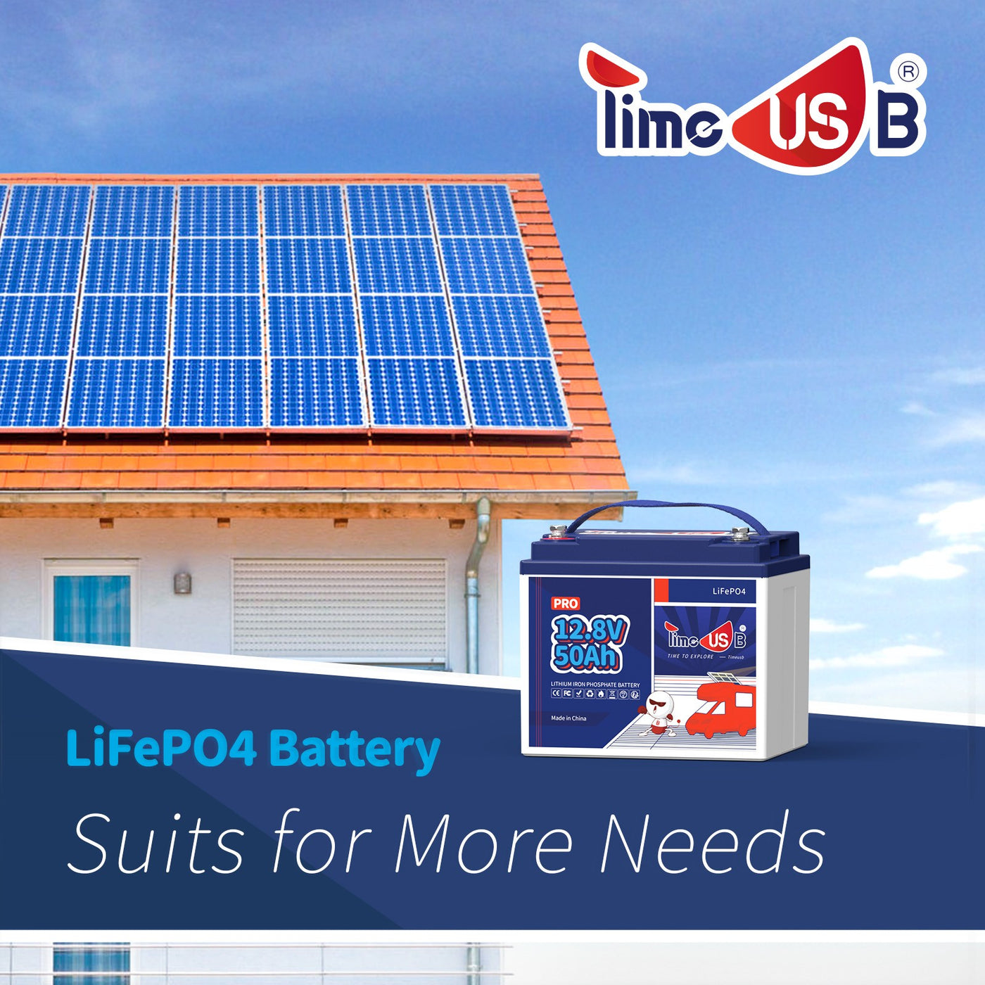 12,8V Lithium 50Ah LiFePO4 Standard Batterie, 50A-BMS