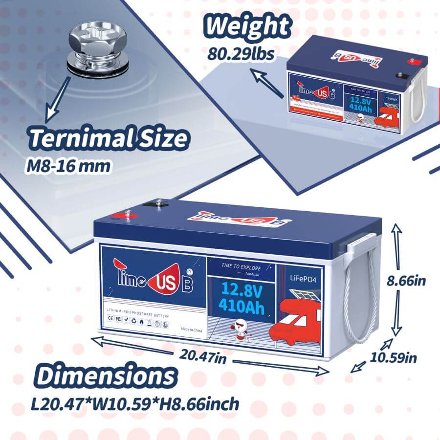 Timeusb 12V 410Ah LiFePO4 battery | 5.24kWh & 3.2kW | 250A BMS