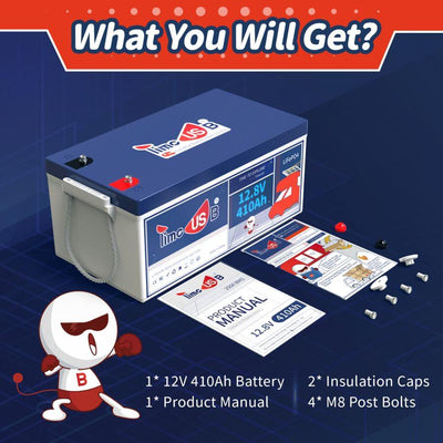Timeusb 12V 410Ah LiFePO4 battery | 5.24kWh & 3.2kW | 250A BMS