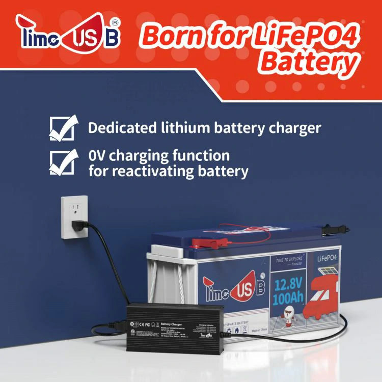 Timeusb 14.6V 10A Fast Charging LiFePO4 Battery Charger